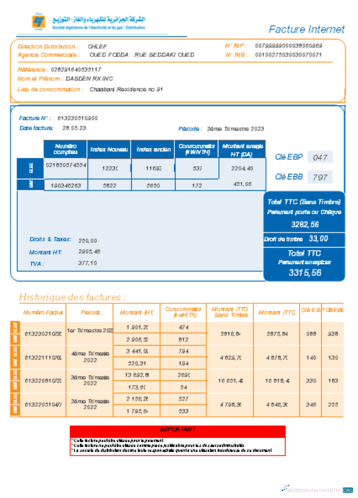 Download Societe Algerien Distribution internet utility business bill, SCR Photoshop template